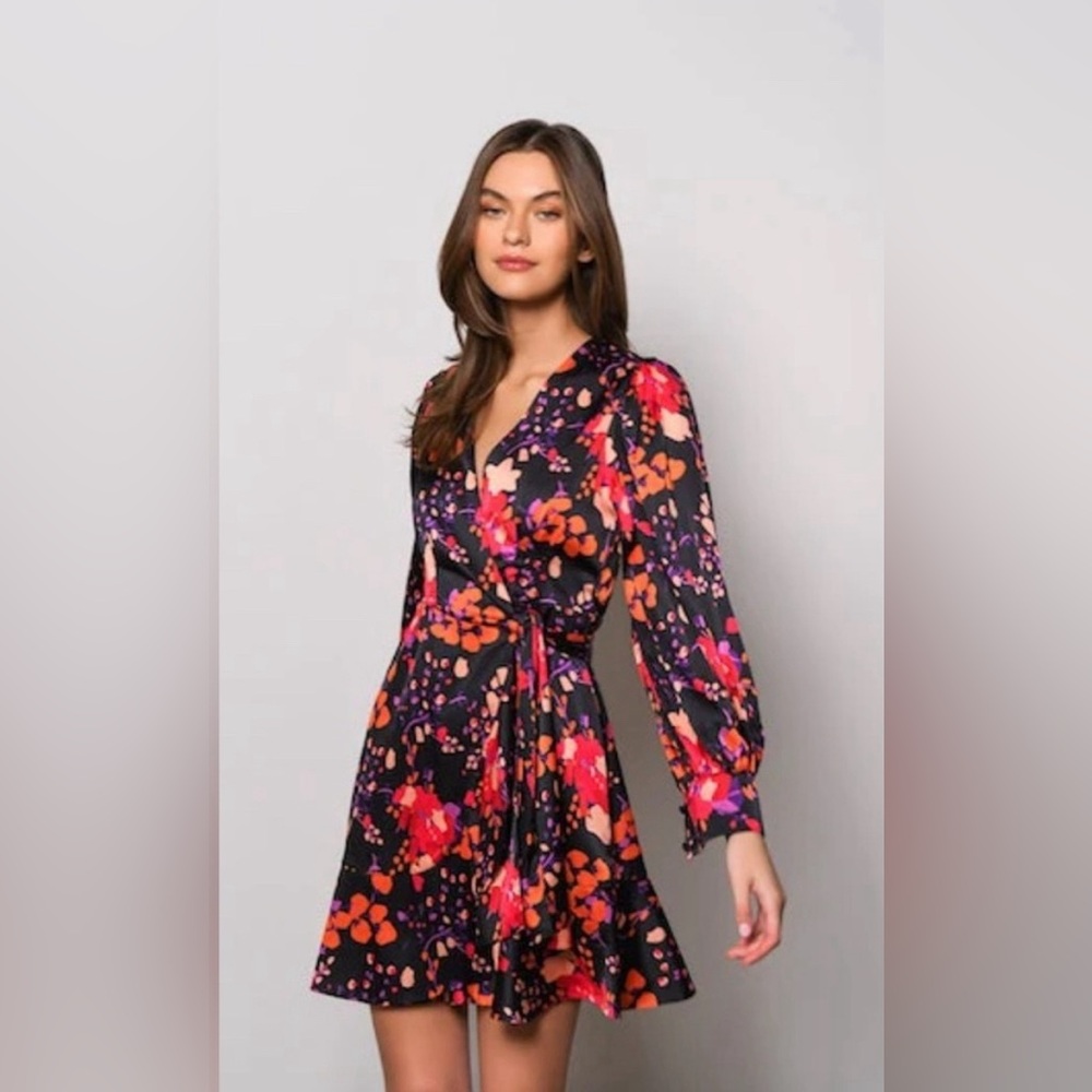 NWT Hutch Sophie Wrap Dress in Black Multi Splash Floral XS